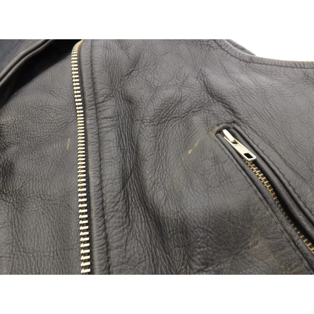 Leather Men Real Leather Heavy Black Motorcycle vest - LADIES size LARGE